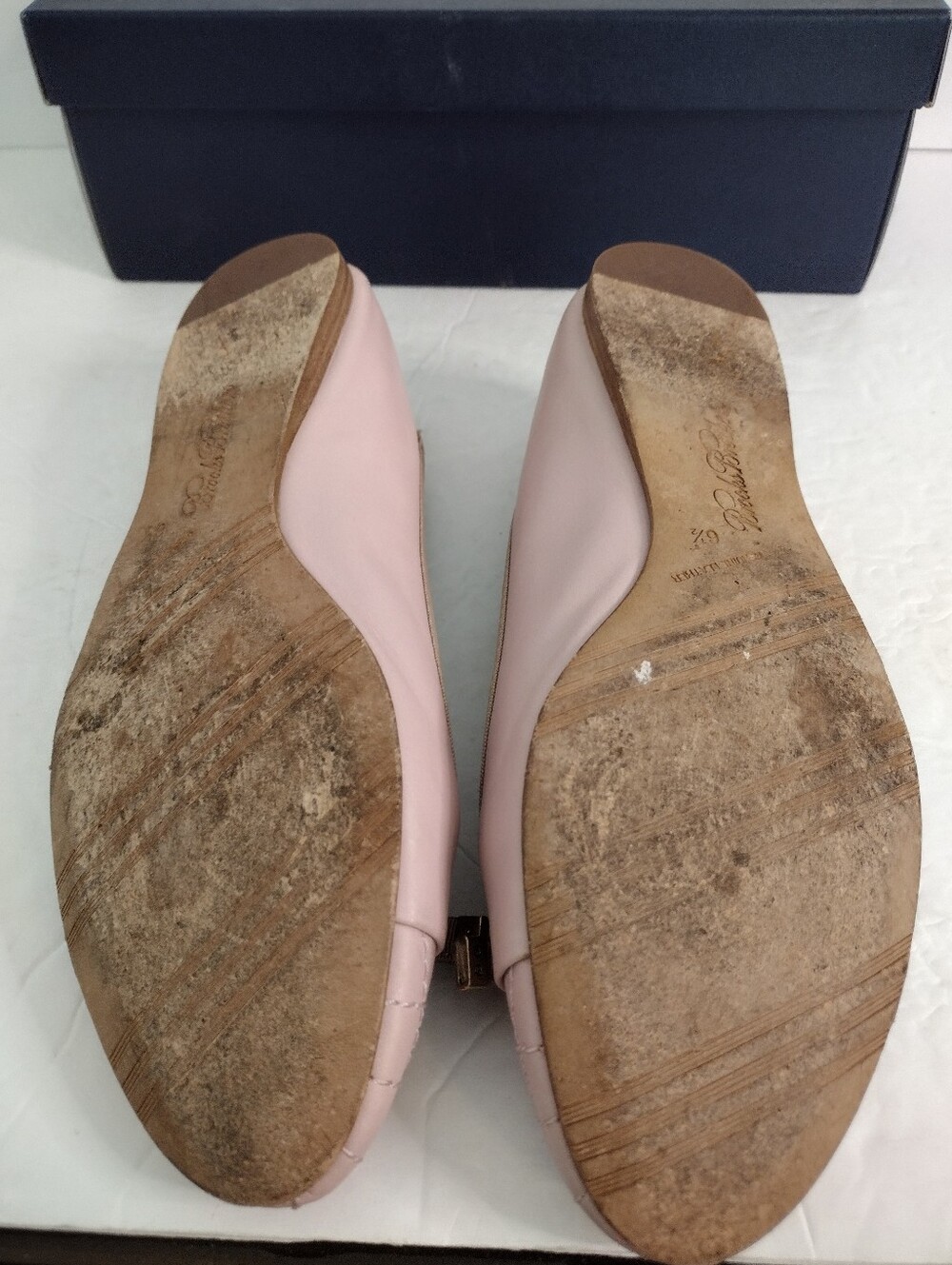 Brooks Brothers Pink Ballet Flats 6.5 Quilted Leather Cap Toe Bow Balletcore - Picture 7 of 8